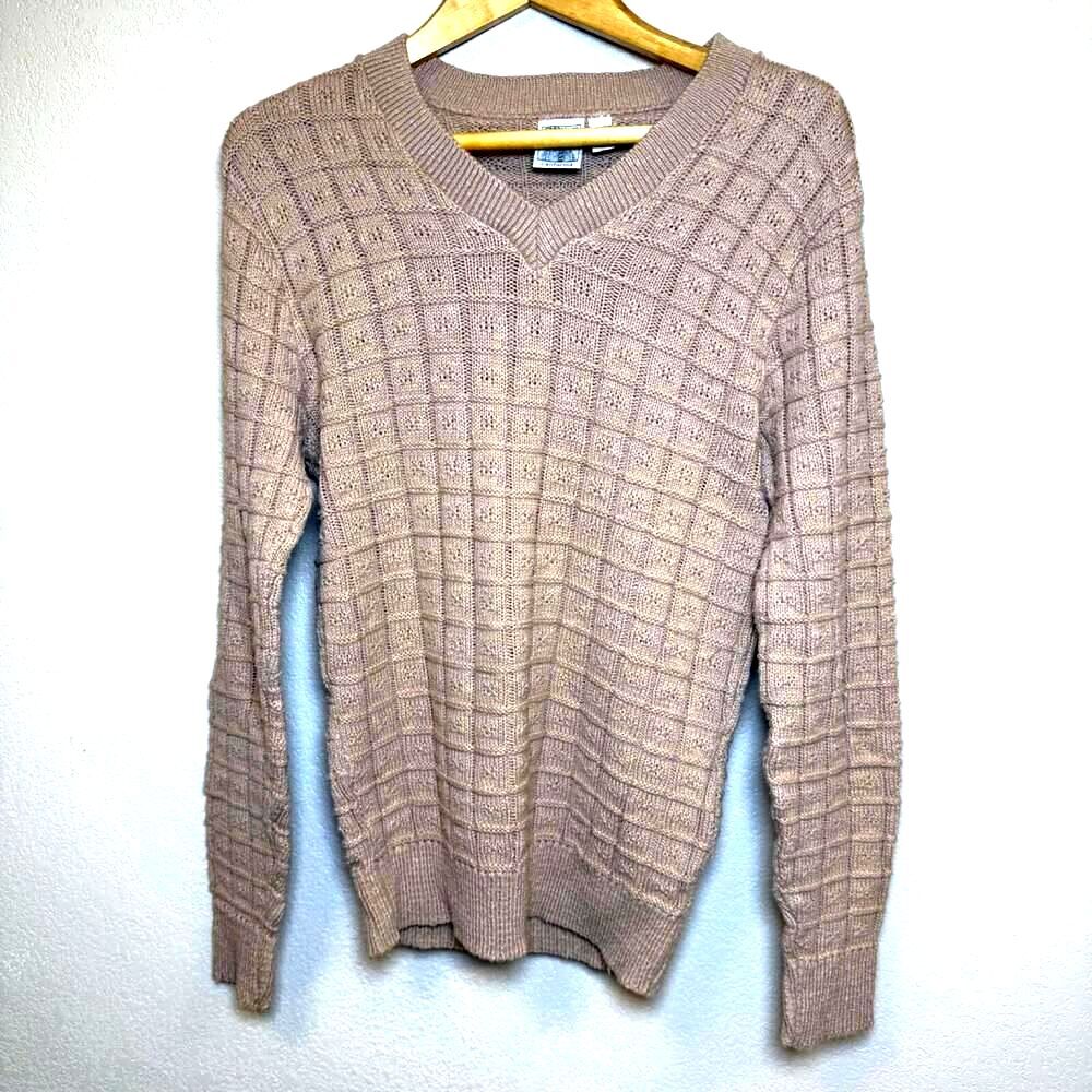 Vtg Spire California Tan Knit Sweater Women's L Grandpa *Flaw